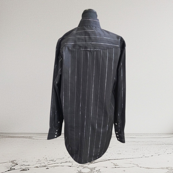Roper Black Striped Casual Button Down Shirt Size Med - Picture 4 of 6